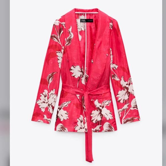 Zara Pink PRINTED BLAZER WITH BELT - Picture 8 of 9